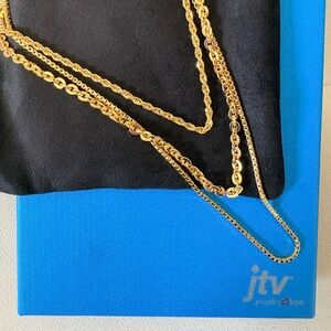 18k Yellow Gold Over Bronx Box, Rope, Cable Link Chain Set of 3 (18,20,24 inch)